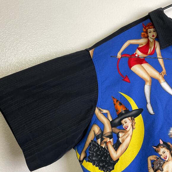 Van Heusen Shirt Mens 2XLT Black Pin-Up Girls Halloween Holiday Devil Novelty * - Picture 6 of 11